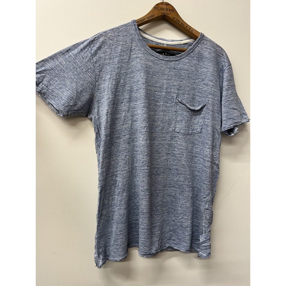 Rag & Bone Knit Linen Pocket Tee Blue Women's Medium